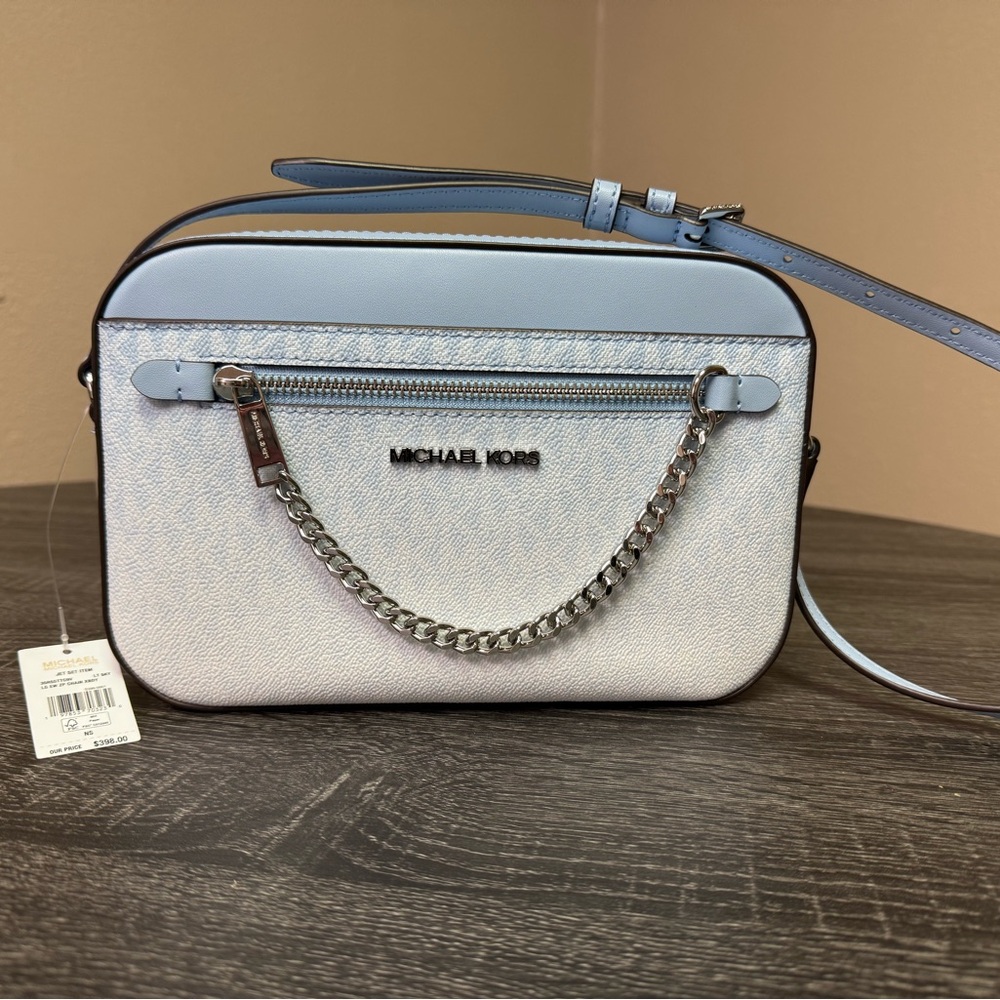 Michael Kors Unique Light Blue OMBRE Jet Set Logo Crossbody Bag